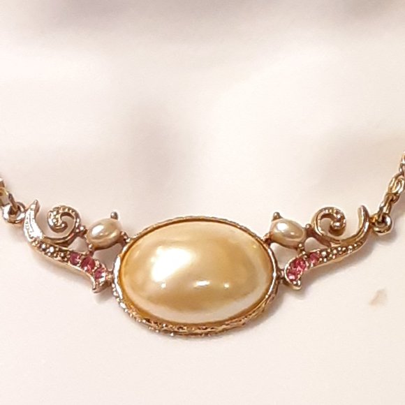 1928's gold tone faux pearl choker - Picture 2 of 7